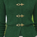 Minimalist Style Metal Buckle Ribbed Cardigan