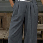 High Waist Contrast Color Waistband Suit Pants