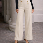 Urban Casual Button Detail Wide Leg Trousers