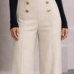 Urban Casual Button Detail Wide Leg Trousers