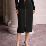 High Waist Zip-Front Pencil Skirt with Wide Belt