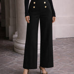 Urban Casual Button Detail Wide Leg Trousers