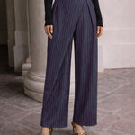 Nadorine Business Casual Pleated Pinstripe Wide Leg Pants