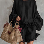 Nadorine Boho Linen Blend Ruffle Trim Top and Shorts Set