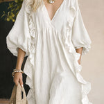 Romantic Deep V-Neck Layered Ruffle Maxi Dress