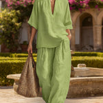 Lazy Style Loose Fit Linen Blend Shirt Pants Set
