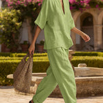 Lazy Style Loose Fit Linen Blend Shirt Pants Set
