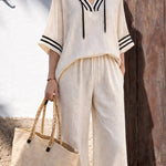 Nadorine Comfort Summer Stripe Detail Two-Piece Set