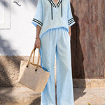 Nadorine Comfort Summer Stripe Detail Two-Piece Set