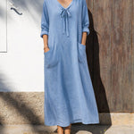 Essential Loose Fit A-Line Bow Tie Maxi Dress