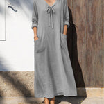 Essential Loose Fit A-Line Bow Tie Maxi Dress