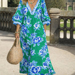Romantic Floral Print V-Neck Bohemian Maxi Dress