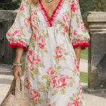 Romantic Floral Print V-Neck Bohemian Maxi Dress