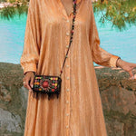 Resort Casual Ruffle Hem Shiny Maxi Shirt Dress