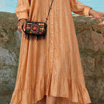 Resort Casual Ruffle Hem Shiny Maxi Shirt Dress