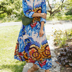 Nadorine Women's Artistic Floral Pattern Loose Fit Maxi Dress