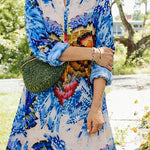 Nadorine Women's Artistic Floral Pattern Loose Fit Maxi Dress