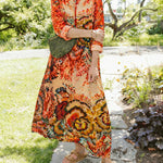 Nadorine Women's Artistic Floral Pattern Loose Fit Maxi Dress