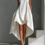 Linen Blend Asymmetrical Hem Sleeveless Midi Dress