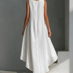 Linen Blend Asymmetrical Hem Sleeveless Midi Dress