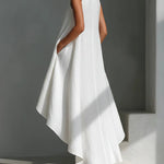 Linen Blend Asymmetrical Hem Sleeveless Midi Dress