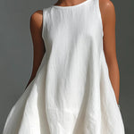 Linen Blend Asymmetrical Hem Sleeveless Midi Dress