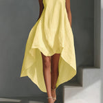 Linen Blend Asymmetrical Hem Sleeveless Midi Dress
