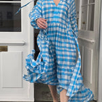Relaxed Fit Plaid Printed Ruffled Hem Dress