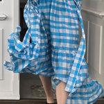 Relaxed Fit Plaid Printed Ruffled Hem Dress