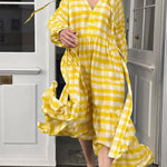 Relaxed Fit Plaid Printed Ruffled Hem Dress
