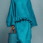 Minimalist Fashion Ruffle Trim Linen Blend Matching Set