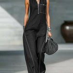 Urban Casual Contrast Stitch Linen Blend Jumpsuit