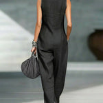 Urban Casual Contrast Stitch Linen Blend Jumpsuit