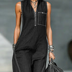 Urban Casual Contrast Stitch Linen Blend Jumpsuit