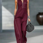 Urban Casual Contrast Stitch Linen Blend Jumpsuit