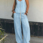 Comfy Simple Contrast Color Camisole Pants Set