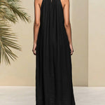 Graceful Linen Blend Ruffle Details Maxi Dress with Pockets