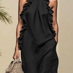 Graceful Linen Blend Ruffle Details Maxi Dress with Pockets