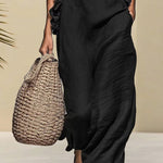 Graceful Linen Blend Ruffle Details Maxi Dress with Pockets