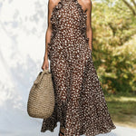 Resort Style Print Halter Neck Maxi Dress with Pockets