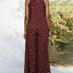 Resort Style Print Halter Neck Maxi Dress with Pockets