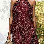 Resort Style Print Halter Neck Maxi Dress with Pockets