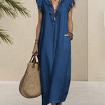 Nadorine Casual Linen Blend Ruffle Details Sleeveless Maxi Dress for Women Casual Beach Vacation Summer 2026