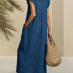 Nadorine Casual Linen Blend Ruffle Details Sleeveless Maxi Dress for Women Casual Beach Vacation Summer 2026