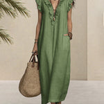 Nadorine Casual Linen Blend Ruffle Details Sleeveless Maxi Dress for Women Casual Beach Vacation Summer 2026