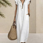 Nadorine Casual Linen Blend Ruffle Details Sleeveless Maxi Dress for Women Casual Beach Vacation Summer 2026