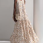 Summer Linen Blend Polka Dot Sleeveless Maxi Dress