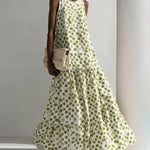 Summer Linen Blend Polka Dot Sleeveless Maxi Dress