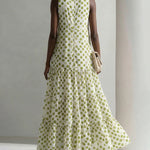 Summer Linen Blend Polka Dot Sleeveless Maxi Dress