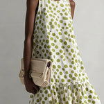 Summer Linen Blend Polka Dot Sleeveless Maxi Dress